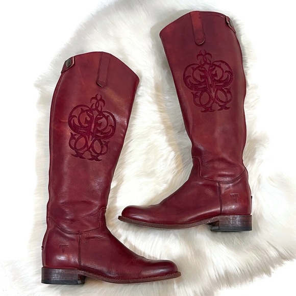 Frye Cherry Red Leather Riding Boots - Picture 8 of 13